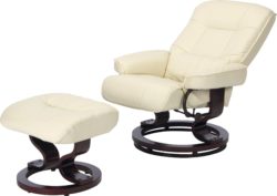 Collection - Santos - Leather Eff Recline Chair/Footstool -Ivory